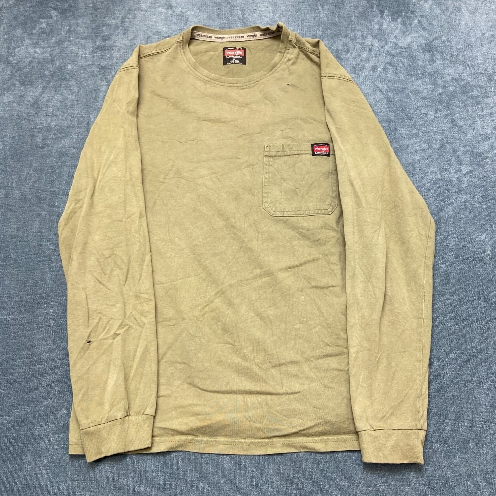 Wrangler Workwear Performance Shirt Mens M 38-40 Olive Green Chest Pockets Logo